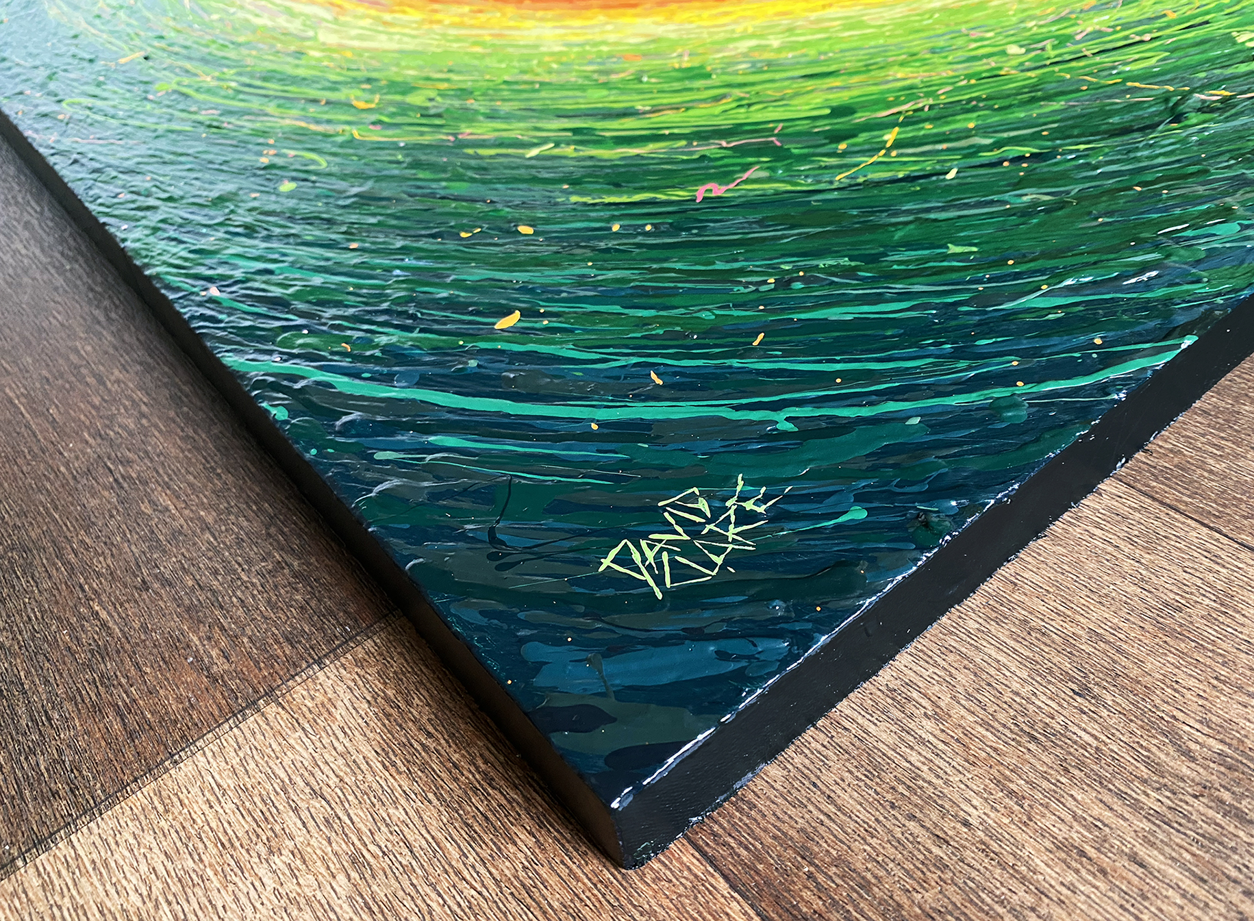 Mirage Sun In Green Orange And Pink Sign Corner Lr