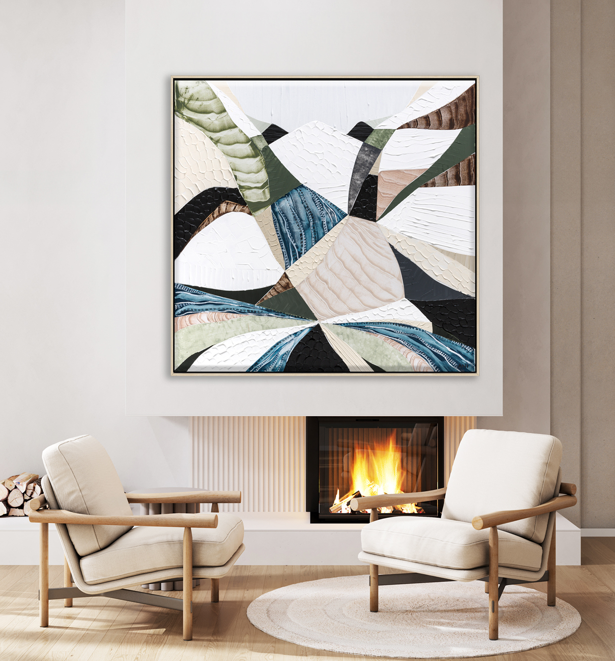 Minimalist Living Room Interior With Modern Fireplace, Armchair