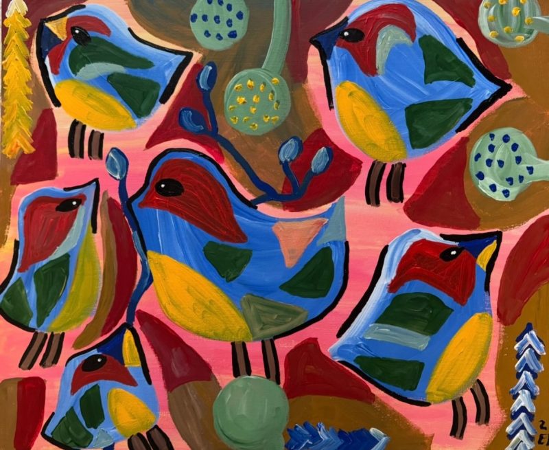 Multi-Colored Birds with Pink Background