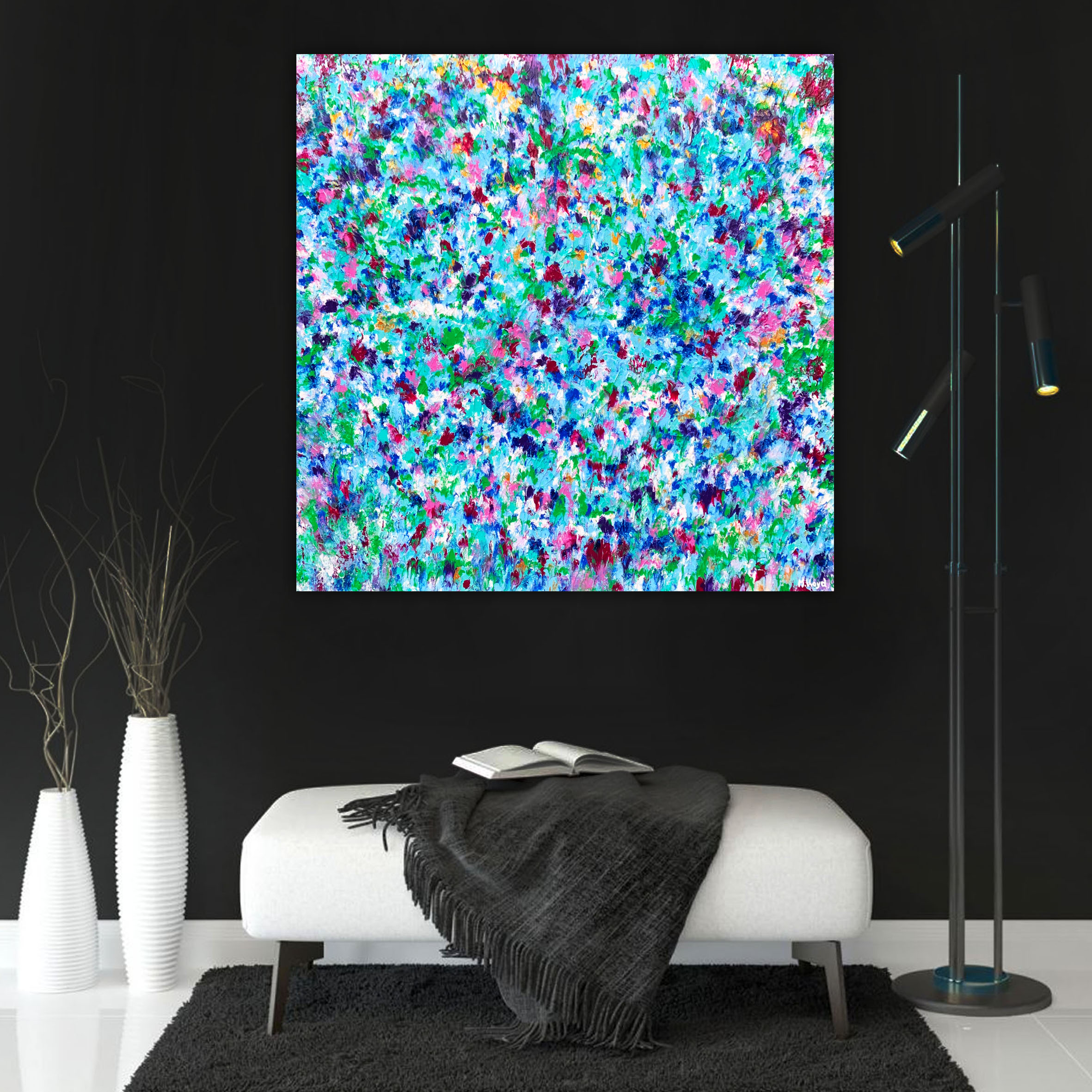 Lounge 2 Fuchsias And Violets Abstract Flower Painting Miranda Lloyd