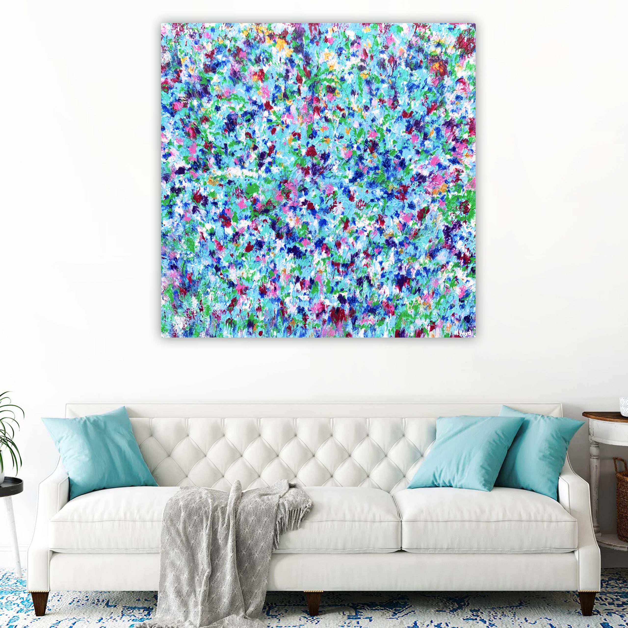 Lounge 1 Fuchsias And Violets Abstract Flower Painting Miranda Lloyd