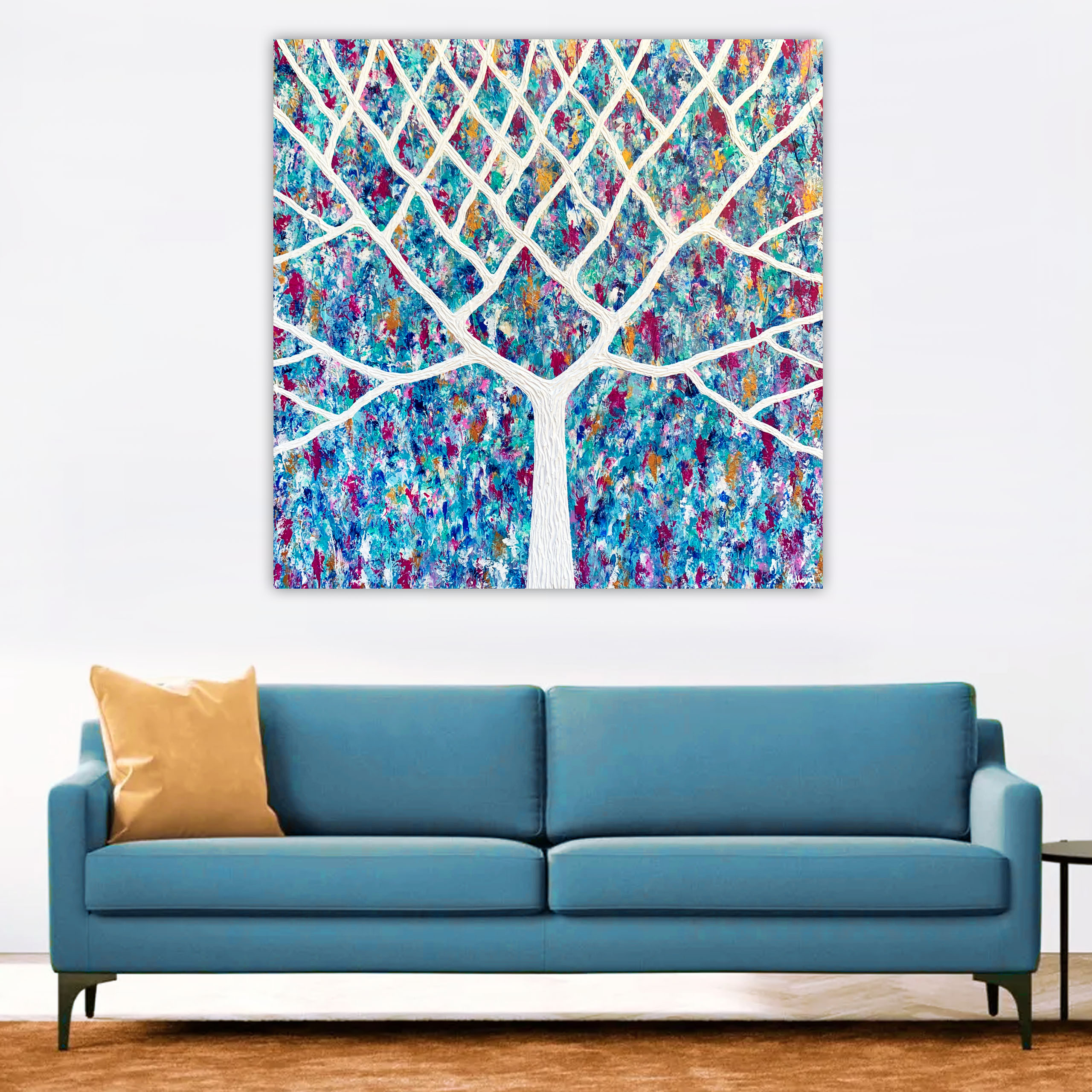 Lounge 2 Tree In Floral Garden Textured Abstract Miranda Lloyd Artist Australia