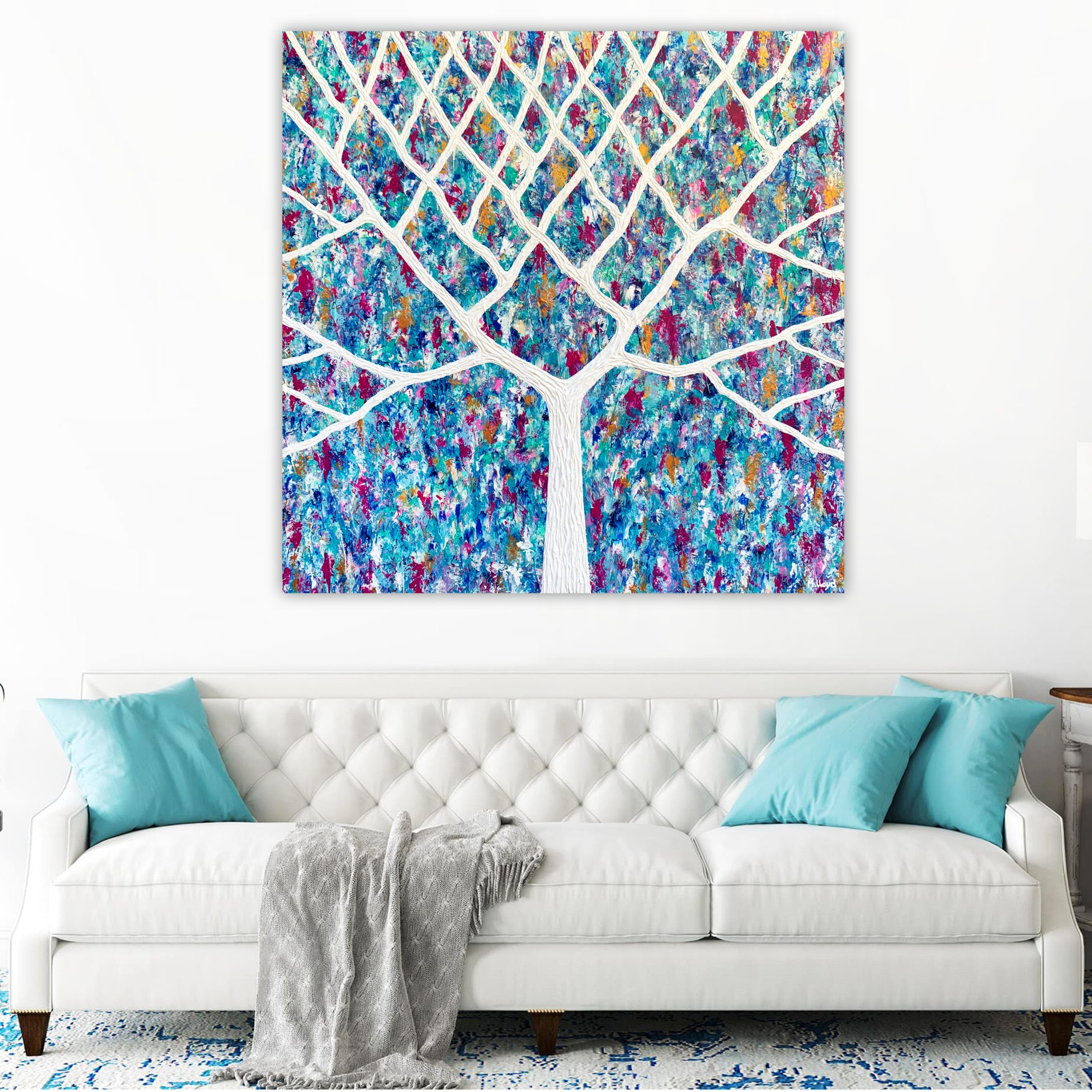 Lounge 1 Tree In Floral Garden Textured Abstract Miranda Lloyd Artist Australia