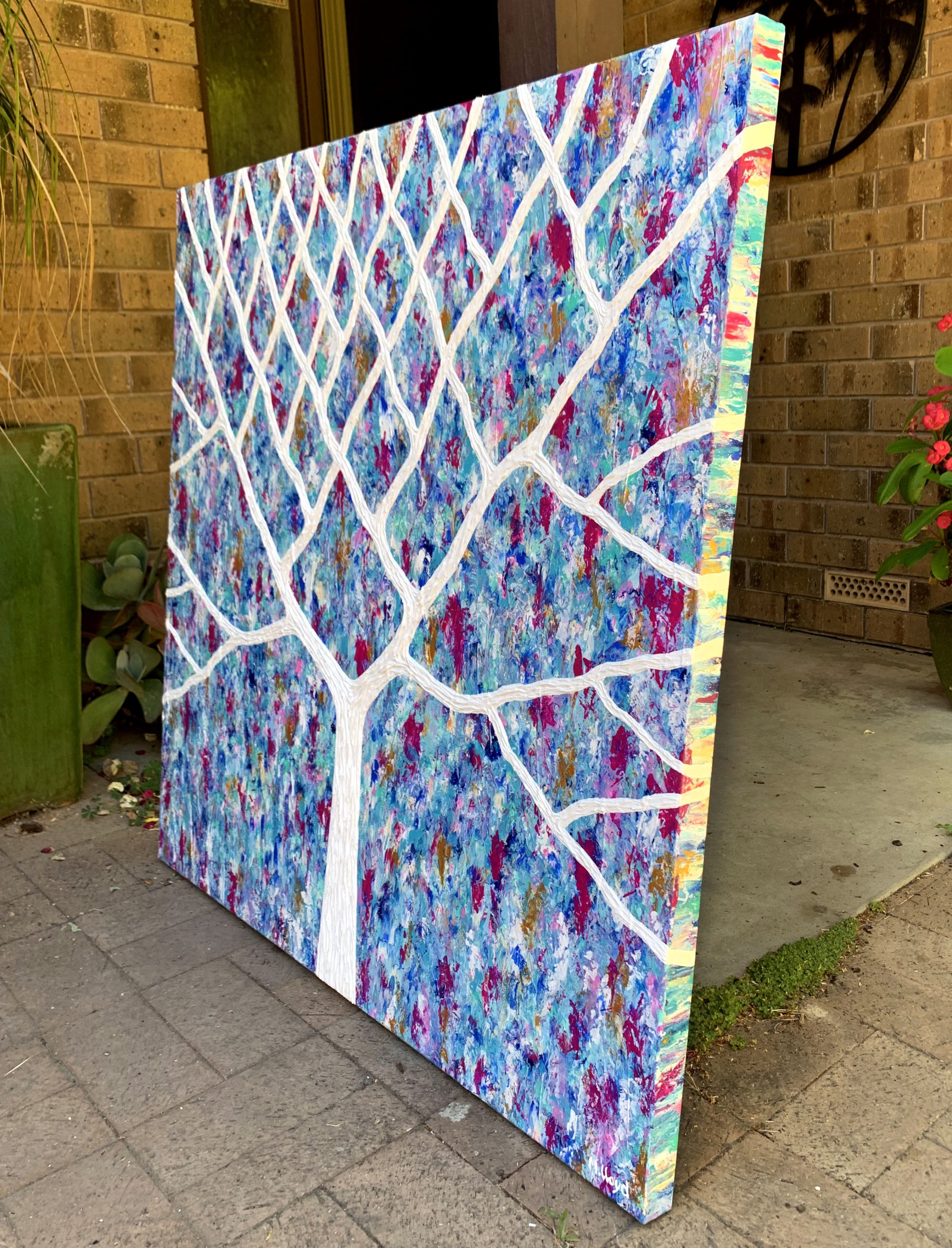Edges Tree In Floral Garden Textured Abstract Miranda Lloyd Artist Australia