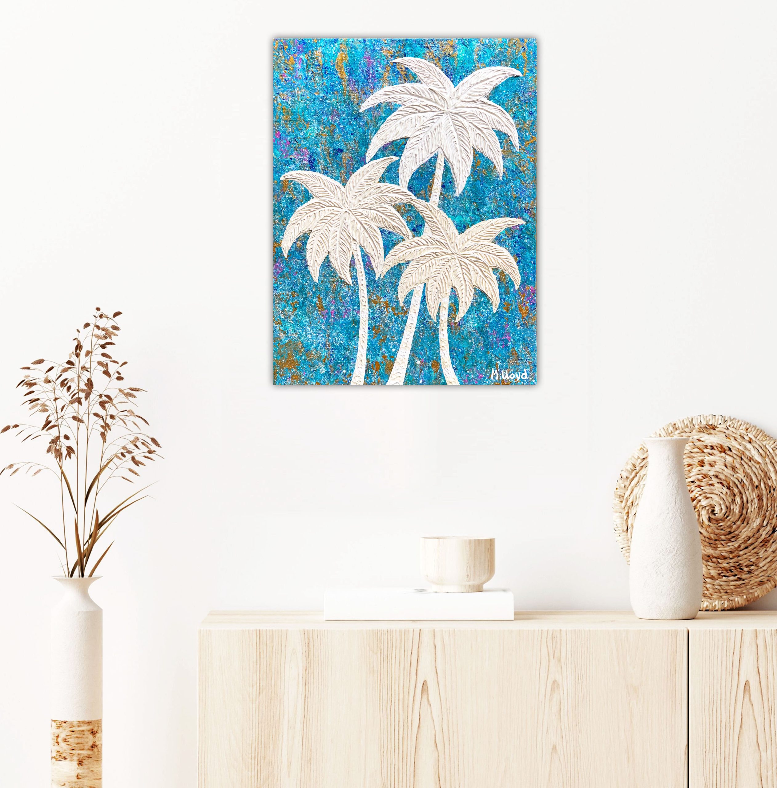 Lounge Beach Palm Trees Coastal Blues Mini