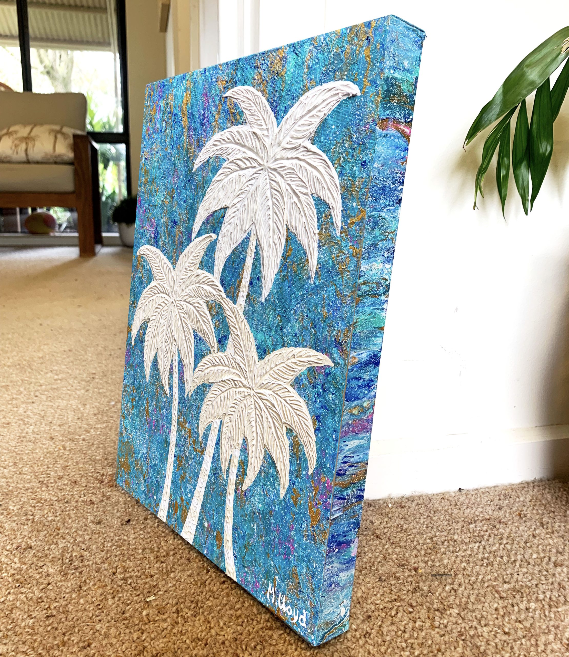 Edges Beach Palm Trees Coastal Blues Mini