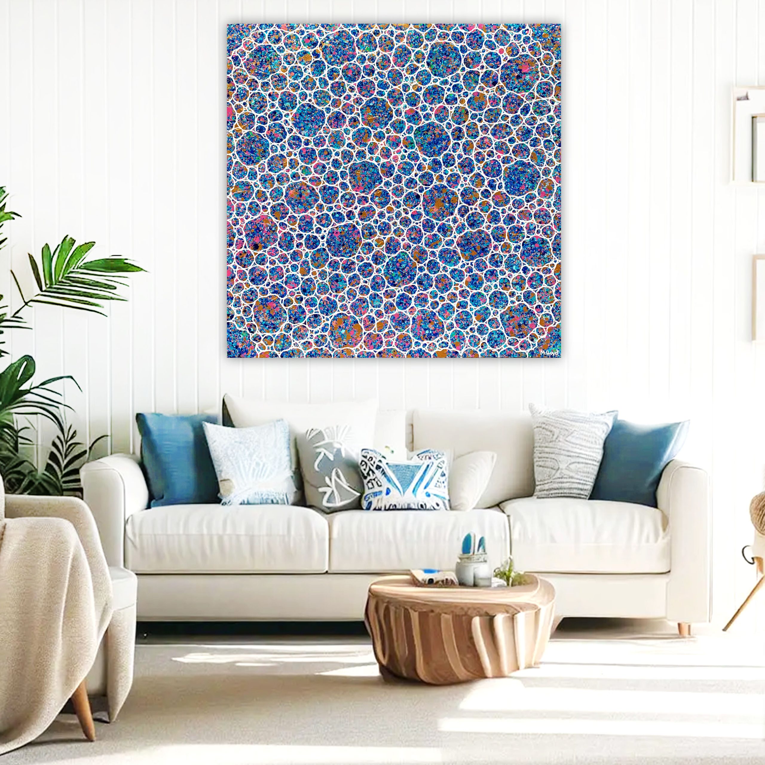 Lounge 2 Coastal Mediterranean Blues Pebbles Textured Impasto Lounge 2 Coastal Mediterranean Blues Pebbles Textured Impasto