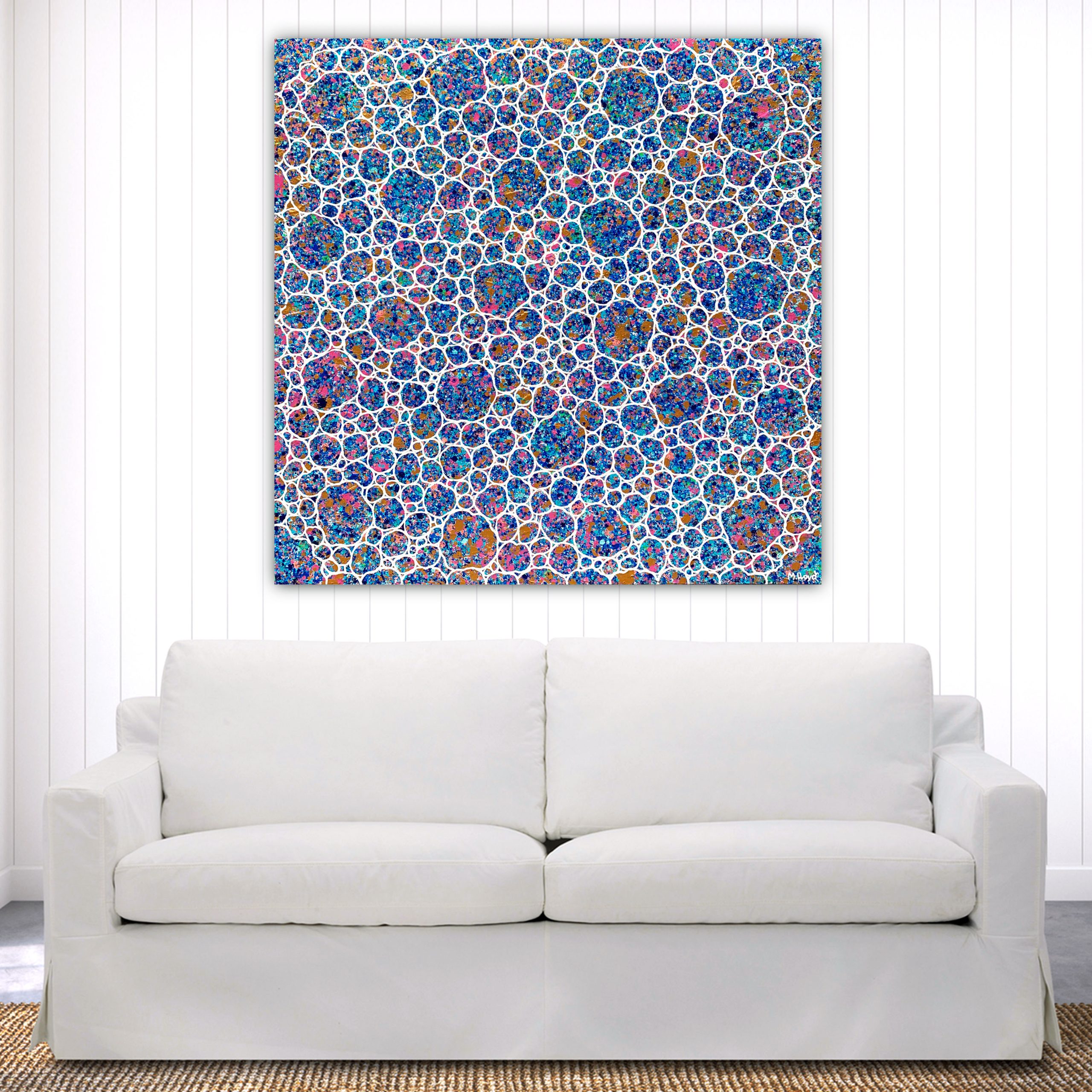 Lounge 1 Coastal Mediterranean Blues Pebbles Textured Impasto Lounge 1 Coastal Mediterranean Blues Pebbles Textured Impasto