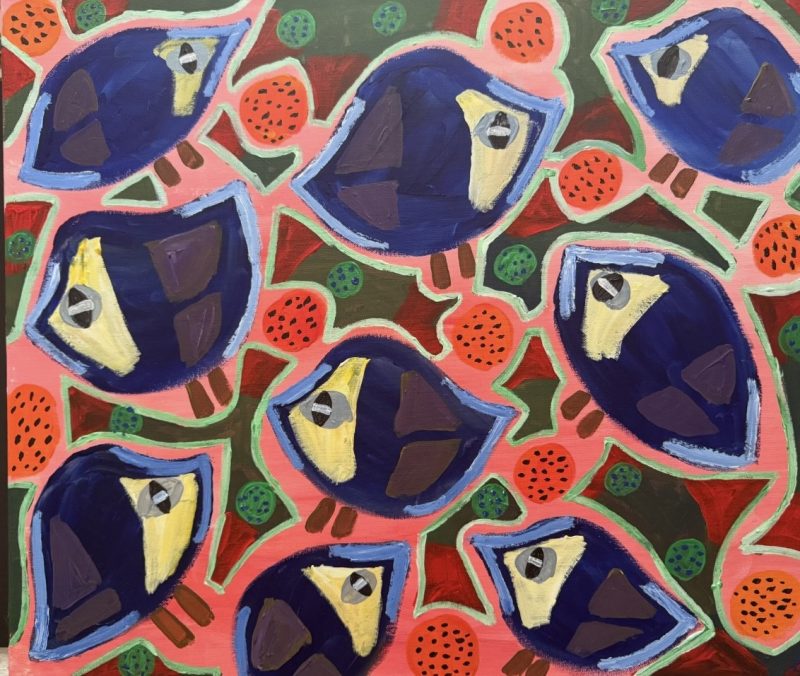 Navy Blue Birds with Pink Background