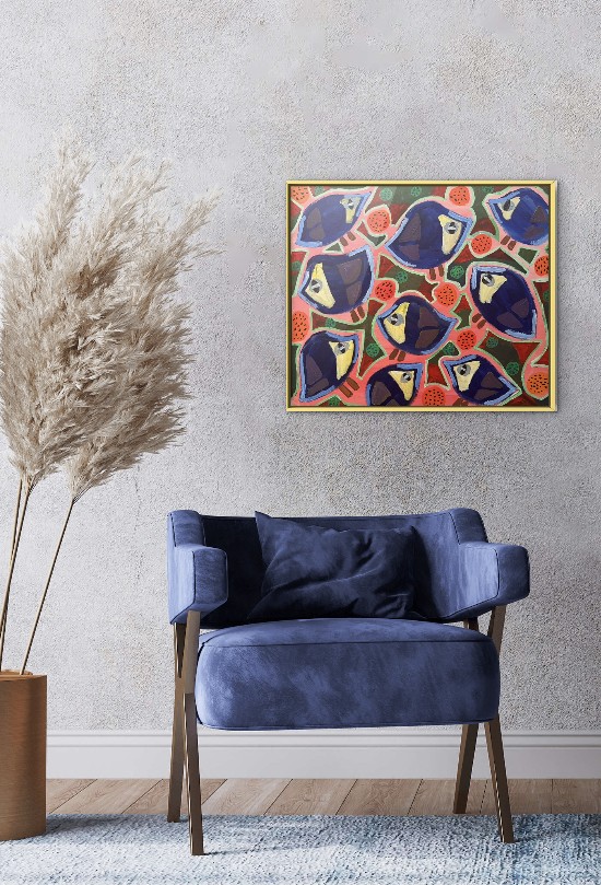 Navy Blue Birds With Pnk Background Setting