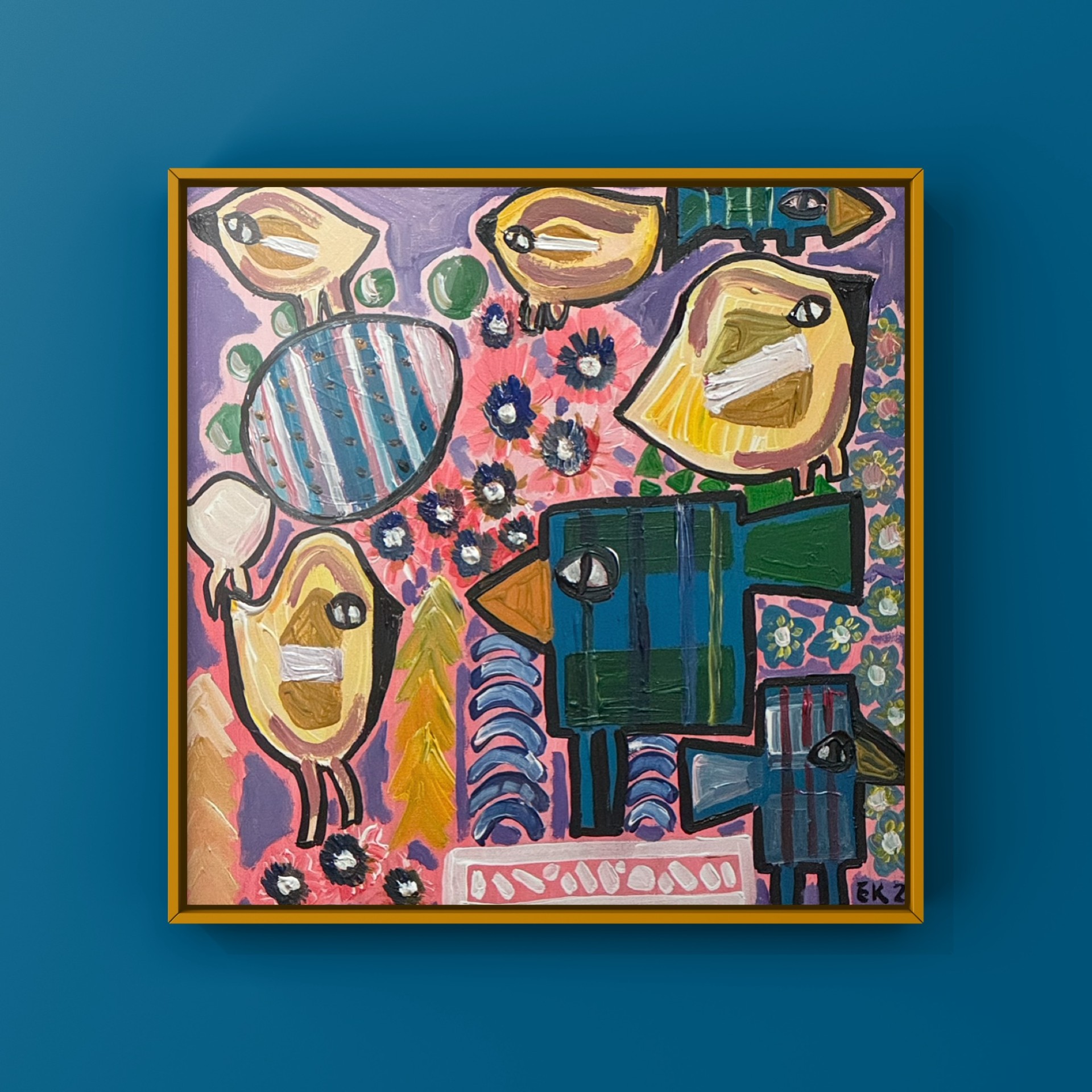 Pink And Purple Bird Landscape Wall