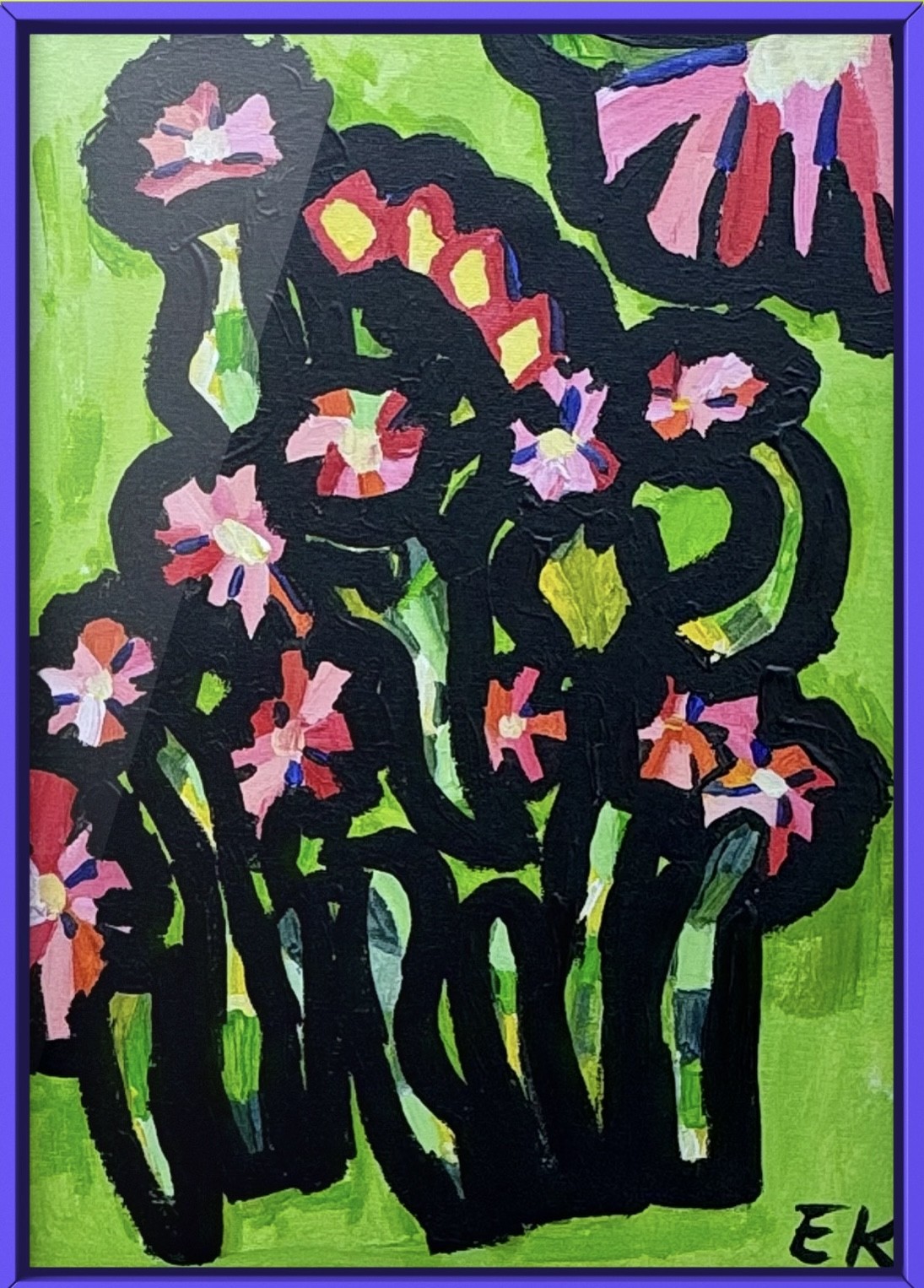 Flowerswithabrightgreenbackrgoundframed