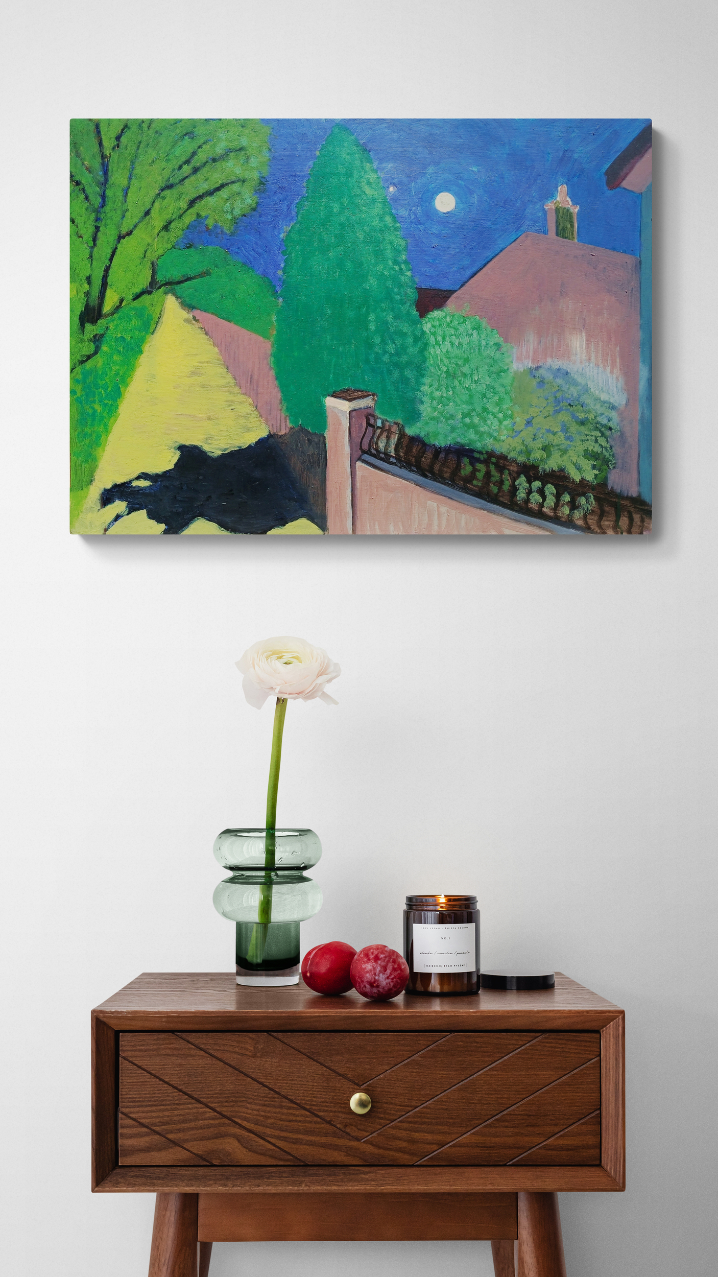 Flower In A Vase Sitting On A Bedside Table