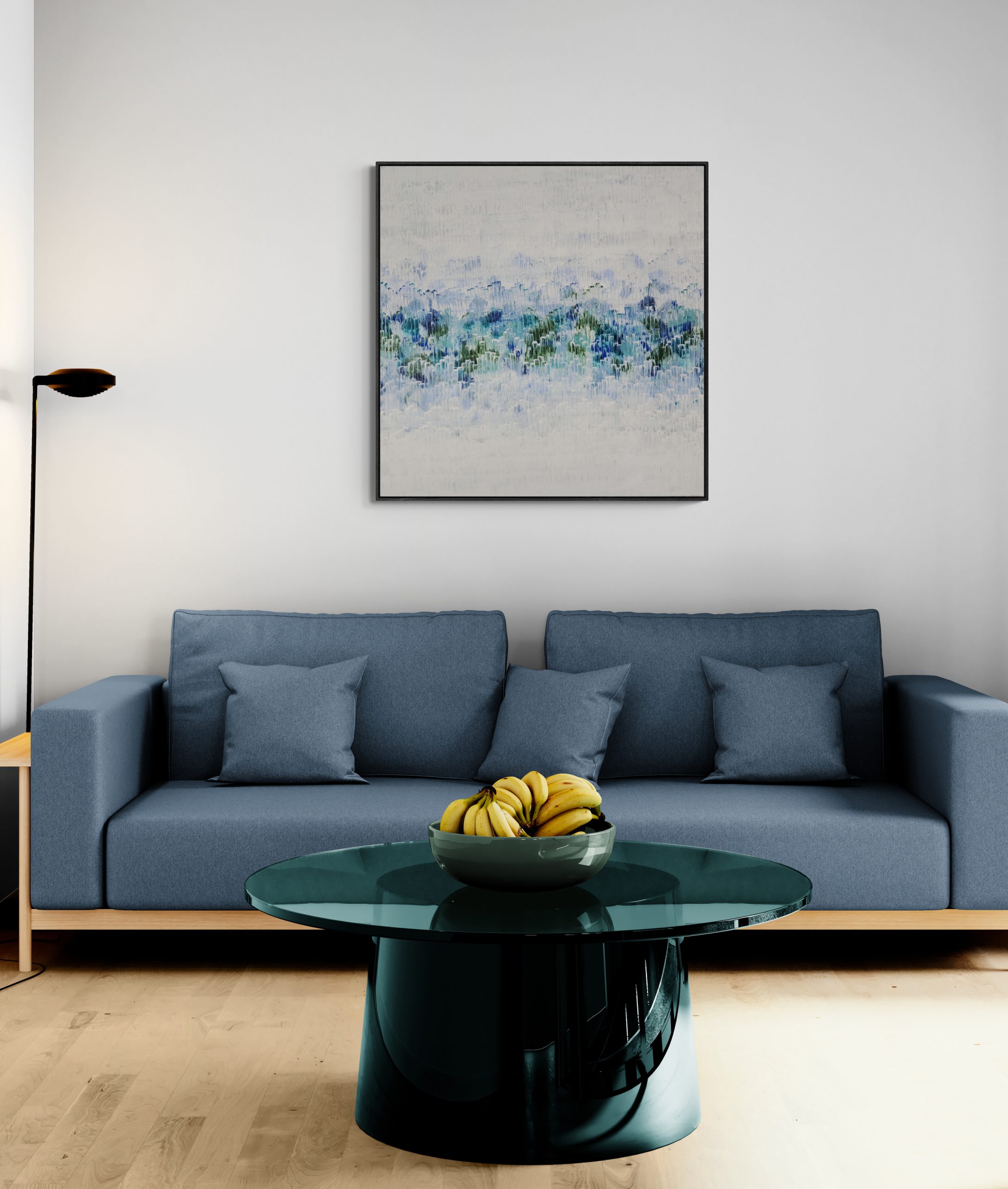 Cozy Living Room With A Glass Coffee Table