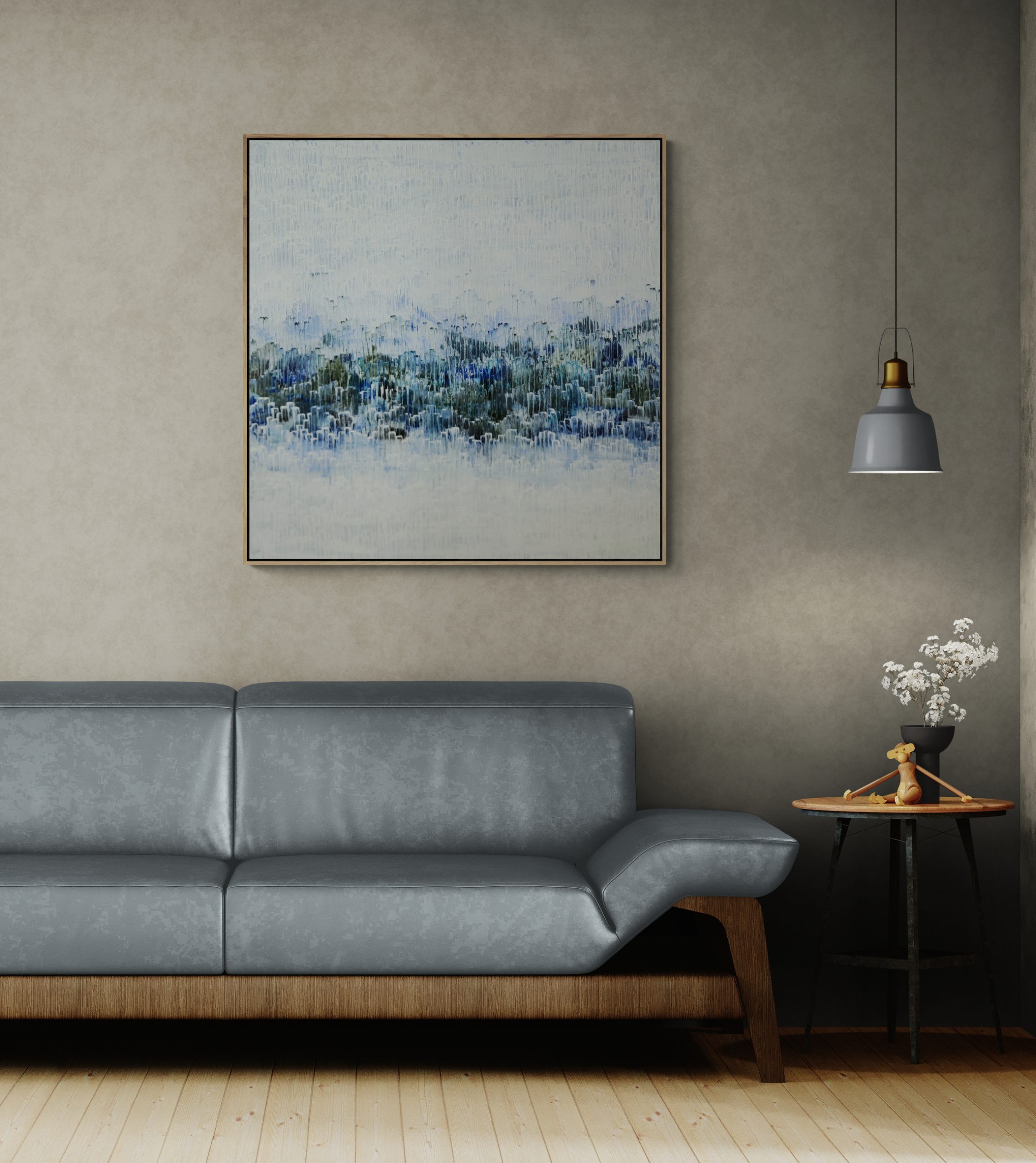 Living Room With A Modern Sofa And Wall Niche