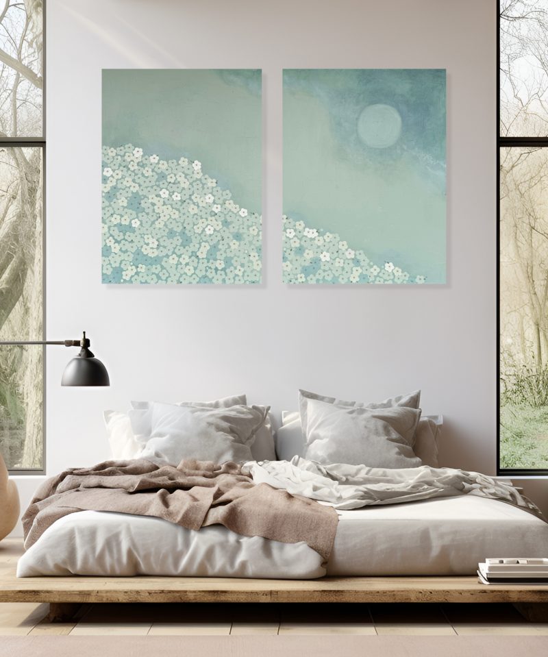 Quiet Bloom – Sage Moon (Diptych)